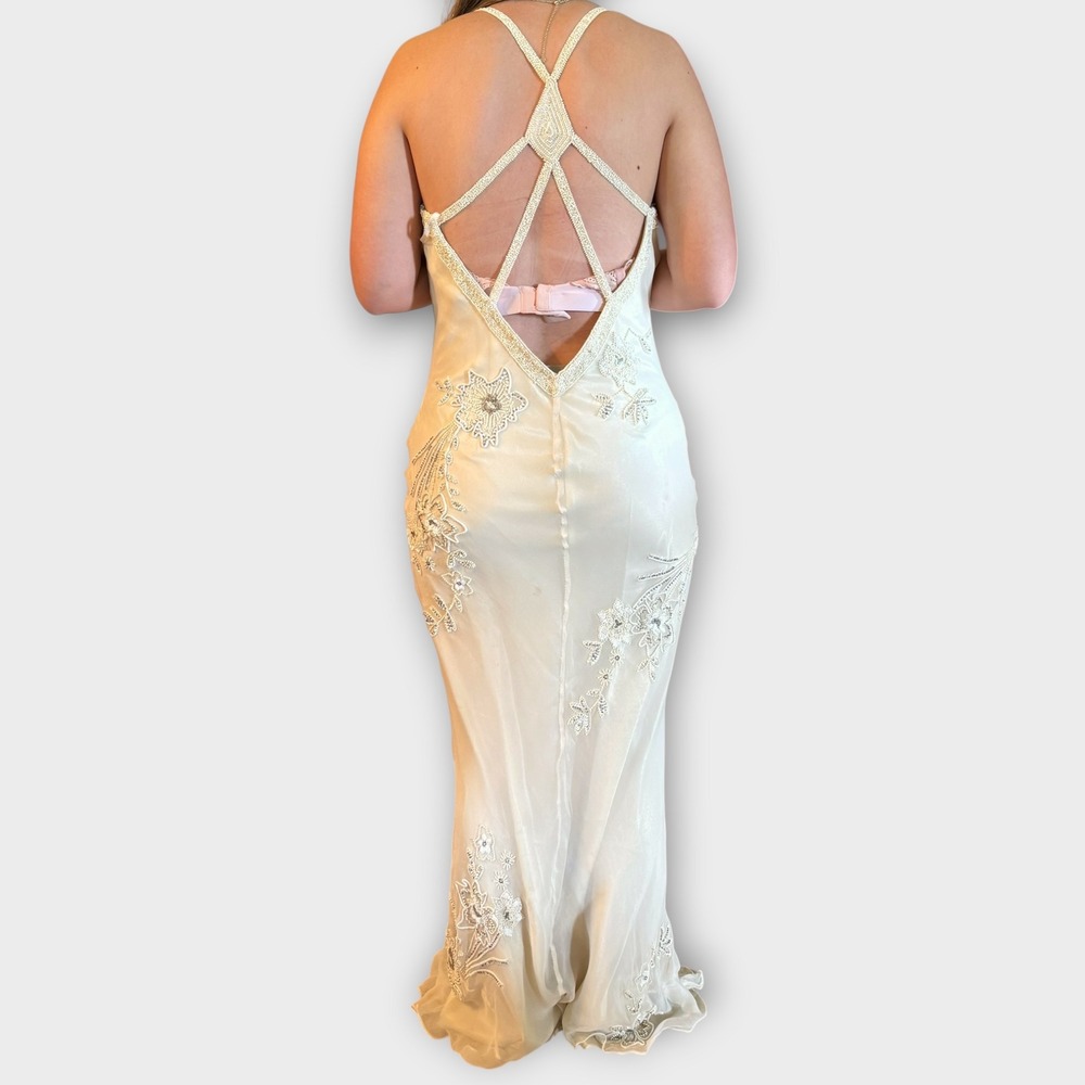VTG Scala Silk Slip Dress Wedding Formal Beads Sequins Embroidery Ivory Sz Large - Picture 2 of 16